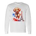 かわいい フランス パリ エッフェル塔 トイプードル パリ ジャンプ 子犬 長袖Tシャツ ギフトのアイデア