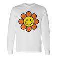 オレンジ イエロー ハッピー スマイル スマイル フェイス デイジー フラワーガール 長袖Tシャツ ギフトのアイデア