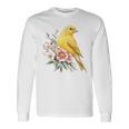 カナリアの鳥好き、ピンクの花のかわいい鳥、自然。 長袖Tシャツ ギフトのアイデア