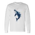 クジラ 水彩 海洋 動物 海の生物 青くじら デザイン 長袖Tシャツ ギフトのアイデア