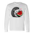 スイカの誕生日を食べるキュートで愛らしいハリネズミ 長袖Tシャツ ギフトのアイデア