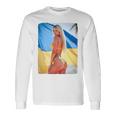 セクシーガールグラフィックtシャツ 「モダンピンナップガール&ウクライナ国旗2」 長袖tシャツ 長袖Tシャツ ギフトのアイデア
