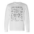 ドラムセットキット ヴィンテージ パテントドラマー ドローイングプリント 長袖Tシャツ ギフトのアイデア