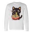ヌードルキャット黒猫ラーメンデザイン 長袖Tシャツ ギフトのアイデア