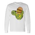 ハンバーガーを食べるかわいいカメ 面白いハンバーガー 長袖tシャツ 長袖Tシャツ ギフトのアイデア