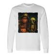 ビッグフットエイリアン 面白い ハロウィン トリック ドア カメラビュー 長袖Tシャツ ギフトのアイデア