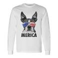 ボストン・テリア 7月4日 メリカ メンズ レディース アメリカ国旗 長袖Tシャツ ギフトのアイデア