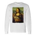 モナ・リザとオレンジ色の猫 面白いアートの絵 長袖Tシャツ ギフトのアイデア