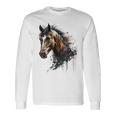 乗馬アート アニマルプリント 馬モチーフ 馬 長袖Tシャツ ギフトのアイデア
