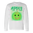 日本 りんご 青りんご かわいい 笑顔 長袖Tシャツ ギフトのアイデア