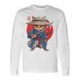 日本の侍 猫戦士 浮世侍 バックプリント 長袖Tシャツ ギフトのアイデア