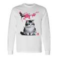 日本の墨絵マンチキン猫 桜 桜アート 長袖Tシャツ ギフトのアイデア