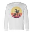 涼しい 夏休み メンズ レディース サンセット ビーチ ヤシの木 長袖Tシャツ ギフトのアイデア
