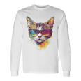 猫 動物 抽象 モチーフ サングラス イラスト アート ネコ 長袖Tシャツ ギフトのアイデア