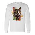 猫 抽象的 かわいい アート ポートレート 動物 恋人 グラフィック 猫 長袖Tシャツ ギフトのアイデア