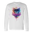 猫 花 カラフル かわいい アート 動物好き グラフィック 猫 長袖Tシャツ ギフトのアイデア