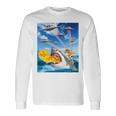 猫に乗って火を吐くサメレインボーレーザータコス 長袖tシャツ 長袖Tシャツ ギフトのアイデア