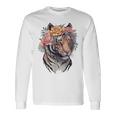 花柄 水彩 虎 花 王冠 虎好き 長袖Tシャツ ギフトのアイデア