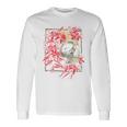 赤いクモのユリの花 日本の頭蓋骨 オタクのバックプリント 長袖Tシャツ ギフトのアイデア