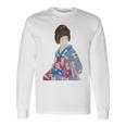 青い着物を着た美しい芸者 日本画 鳥居 言人 帯 美人画 新版画 日本画 長袖tシャツ 長袖Tシャツ ギフトのアイデア