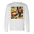 面白いtシャツ 猫 ネコ 読書 勉強 メンズ 猫好き グッズ おもしろ 面白い 服 ネタ 猫の下僕 浮世絵 長袖tシャツ 長袖Tシャツ ギフトのアイデア