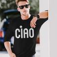 Ciao イタリア語の格言 白とピンクのミニマリスト 長袖Tシャツ 彼への贈り物