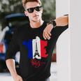 Enjoy Travel Paris France Flag & Eiffel Tower Graphic 長袖Tシャツ 彼への贈り物