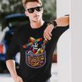 Skeleton Mariachi Guitar Pocket Cinco De Mayo Mexican Long Sleeve T-Shirt Gifts for Him