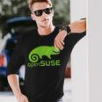 Linux Opensuse ラバーtシャツ タグライン&ロゴ オープンソースos 長袖Tシャツ 彼への贈り物
