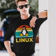 Linux レトロ ヴィンテージ ペンギン オタク ペンギン オペレーティング システム オタク 長袖Tシャツ 彼への贈り物