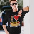 I Love Hot Dog 私はホットドッグを愛している ホットドッグ 長袖Tシャツ 彼への贈り物
