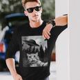 Ufo と面白い猫のセルフィー 長袖Tシャツ 彼への贈り物