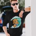 かわいいサーファーのテディベア。 長袖Tシャツ 彼への贈り物