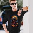 かわいいダックスフントと不気味なお化け屋敷のハロウィンコスチューム 長袖Tシャツ 彼への贈り物