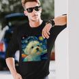 かわいいマルチーズドッグ 星月夜 ヴィンセント・ヴァン・ゴッホ絵画 長袖Tシャツ 彼への贈り物