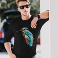 カワセミ 鳥 野生動物 動物 水彩 芸術的 ペインティング 長袖Tシャツ 彼への贈り物