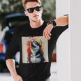 シベリアンハスキー子犬の笑いグラフィック。 長袖Tシャツ 彼への贈り物