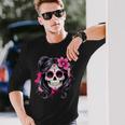 スタイリッシュなマゼンタ サクラ ムエルテ スカルデザイン Dia De Los Muertos 長袖Tシャツ 彼への贈り物