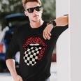 チェック 舌 赤 ヒョウ 唇 レース 長袖Tシャツ 彼への贈り物