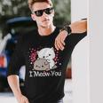 ハート バレンタイン ピーチゴマ 猫 カップル I Meow You 長袖Tシャツ 彼への贈り物