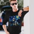 バン・ゴッホ 星月夜ミニチュア・シュナウザー 長袖Tシャツ 彼への贈り物