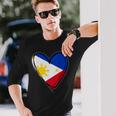 フィリピン独立記念日 I Love Philippines 国旗 ハート 長袖Tシャツ 彼への贈り物