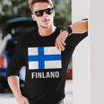 フィンランドの国旗 長袖Tシャツ 彼への贈り物