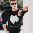 ポメラニアン 犬 ホワイト シルエット 長袖Tシャツ 彼への贈り物