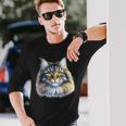 メインクーン 猫の肖像画 長袖Tシャツ 彼への贈り物