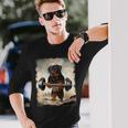 ロットワイラー 犬の筋トレ ウェイトリフティング 長袖Tシャツ 彼への贈り物