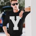 大文字 Y アルファベット モノグラム イニシャル 長袖Tシャツ 彼への贈り物