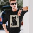 猫 鬼 ハロウィン 日本 ミニマリスト 墨絵 浮世絵風 長袖Tシャツ 彼への贈り物