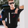 縦型日本国旗、文字「Japan」&シルエットマップ 長袖Tシャツ 彼への贈り物