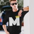 英文字 M 大文字 アルファベット モノグラム イニシャル キング クイーン クラウン 長袖Tシャツ 彼への贈り物